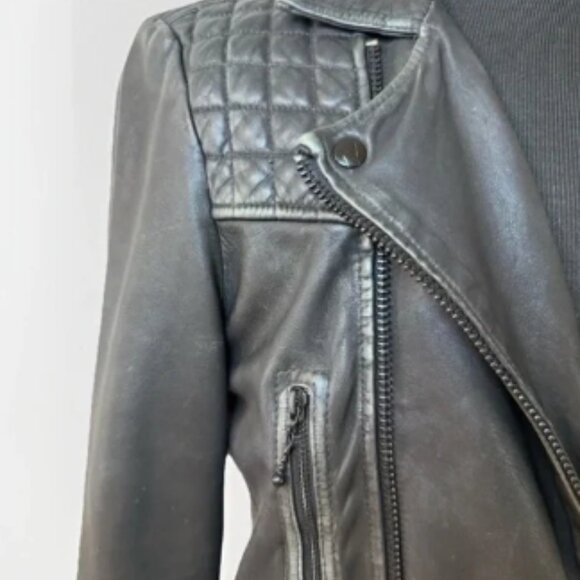 All Saints Mens Leather Jacket CARGO BIKER Black Distressed Sz S Moto City Edgy - Picture 6 of 13